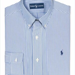 Ralph Lauren Blake Large Blue White Striped Large 100% Cotton Dress Shirt